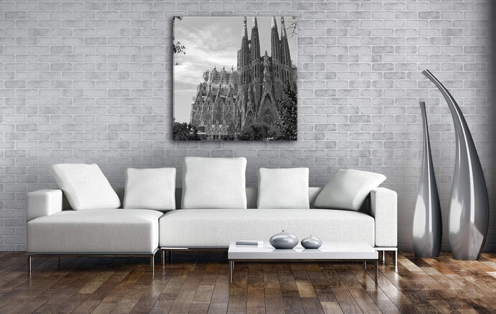 deyoli die Kathedrale Sagrada Familia in Barcelona Format: 70x70 Effekt: Schwarz&Weiss als Leinwandb