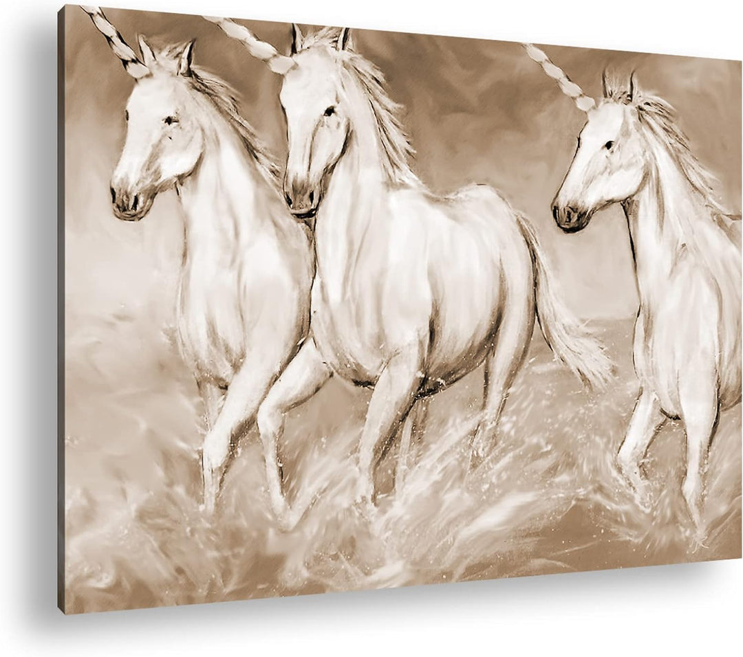 deyoli zauberhafte Einhorn Herde Format: 80x60 Effekt: Sepia als Leinwandbild, Motiv fertig gerahmt