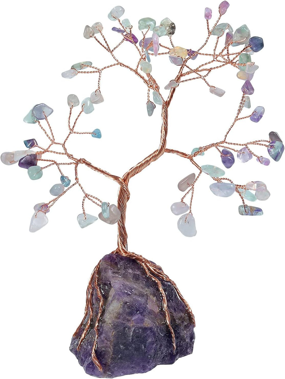KYEYGWO Fluorite Heilung Kristall Geldbaum auf Natürlichen Amethyst Rohstein Base, Feng Shui Bonsai