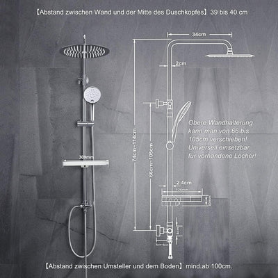 JOHO Regendusche Duschsystem ohne Armatur, Rain Shower Duschset Überkopfbrauseset aus Edelstahl mit