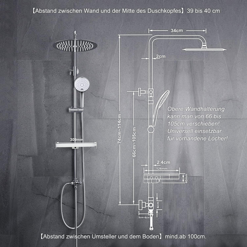 JOHO Regendusche Duschsystem ohne Armatur, Rain Shower Duschset Überkopfbrauseset aus Edelstahl mit