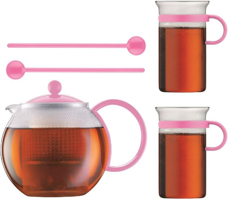 Bodum ASSAM SET Teebereiter Rosa mit 2 Gläser und Löffel AK1844-XY-70-3