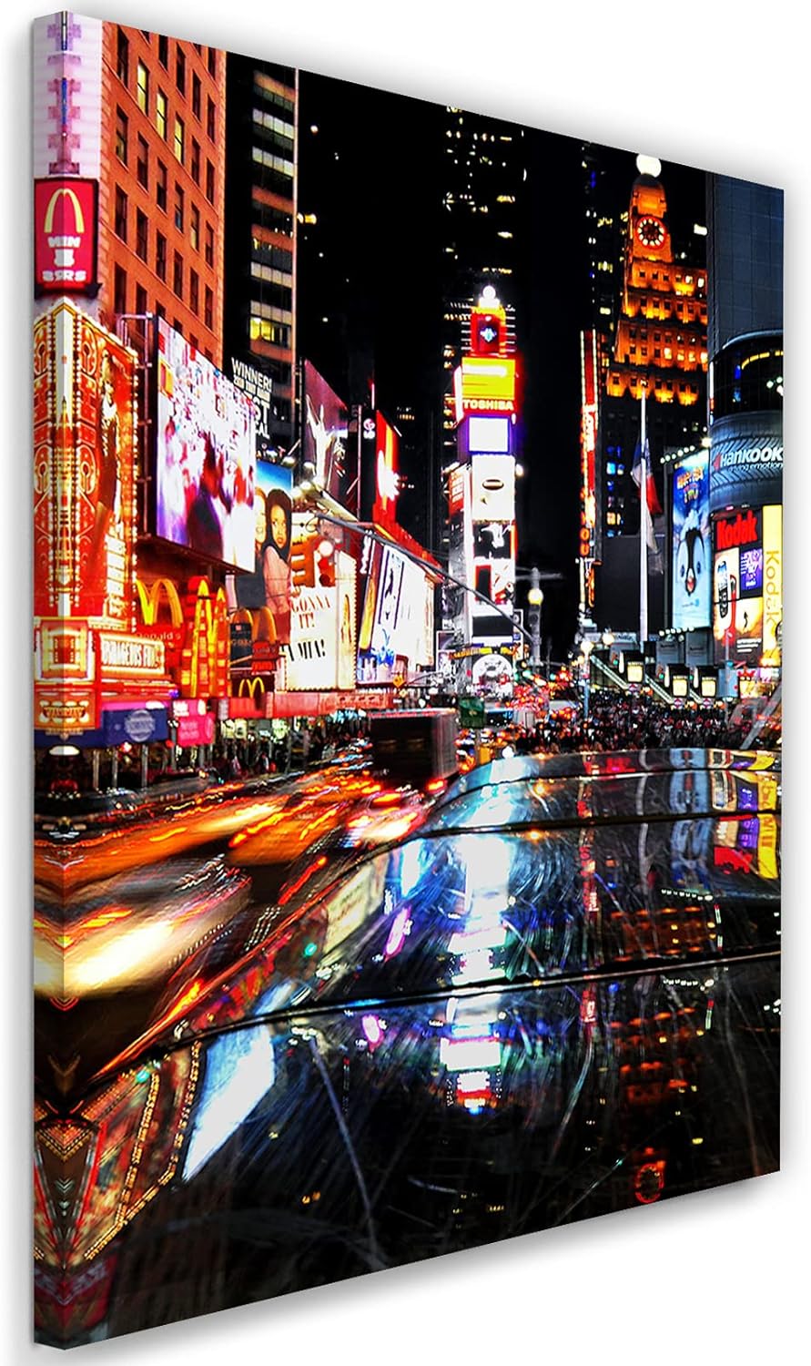 Feeby Vlies Leinwandbild Nacht Times Square New York 60x90 cm Druckbild Wandbild Wanddekoration Deko