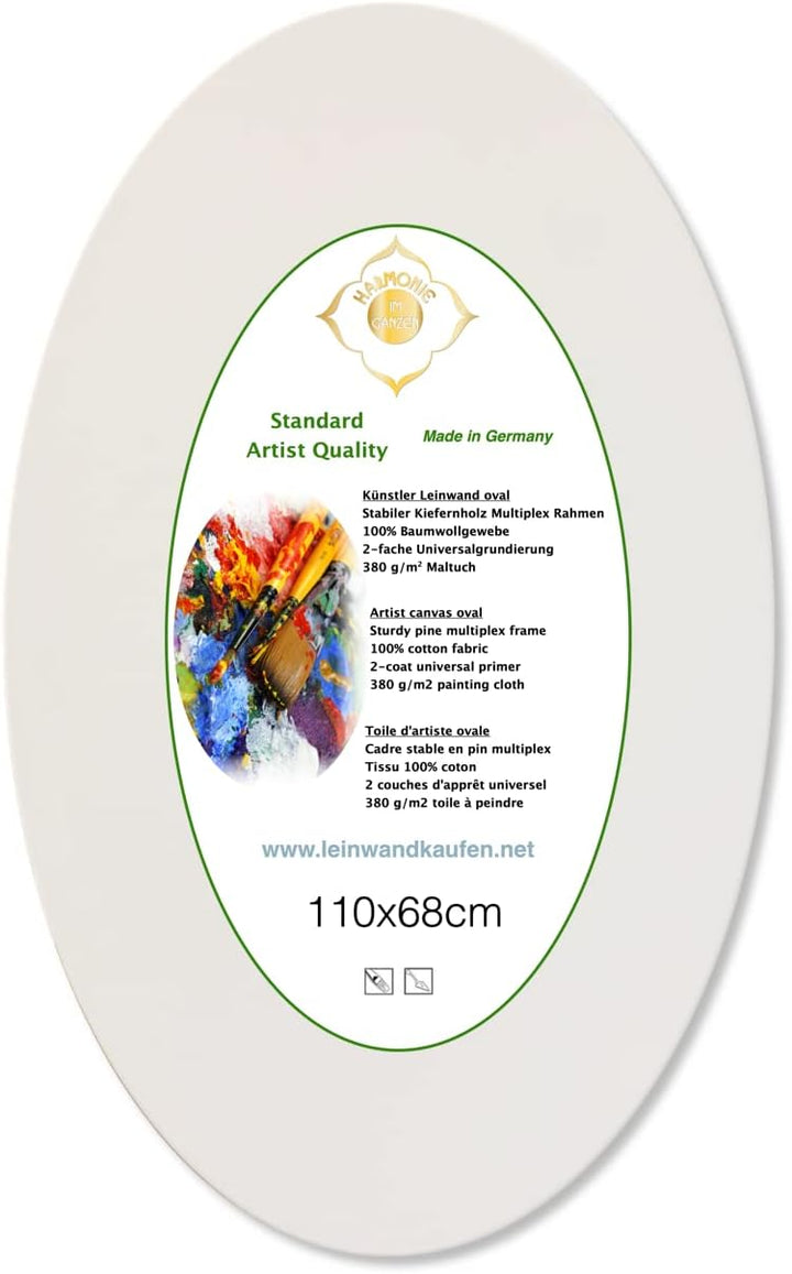 Künstler Keilrahmen Leinwand oval 110 x 68 cm auf Kiefernholz Rahmen bespannt mit 380 g/m² Baumwolle