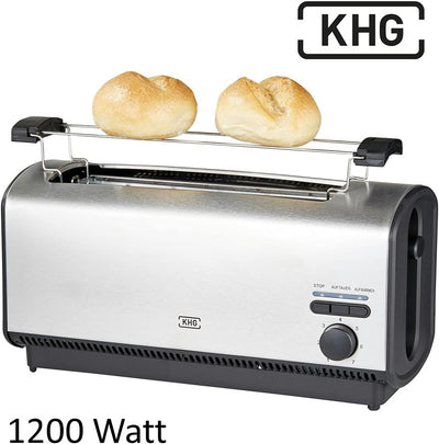 KHG Toaster TO-1200VS | Langschlitztoaster 4 Scheiben Edelstahl matt 1200 W | mit Brötchenaufsatz, 7