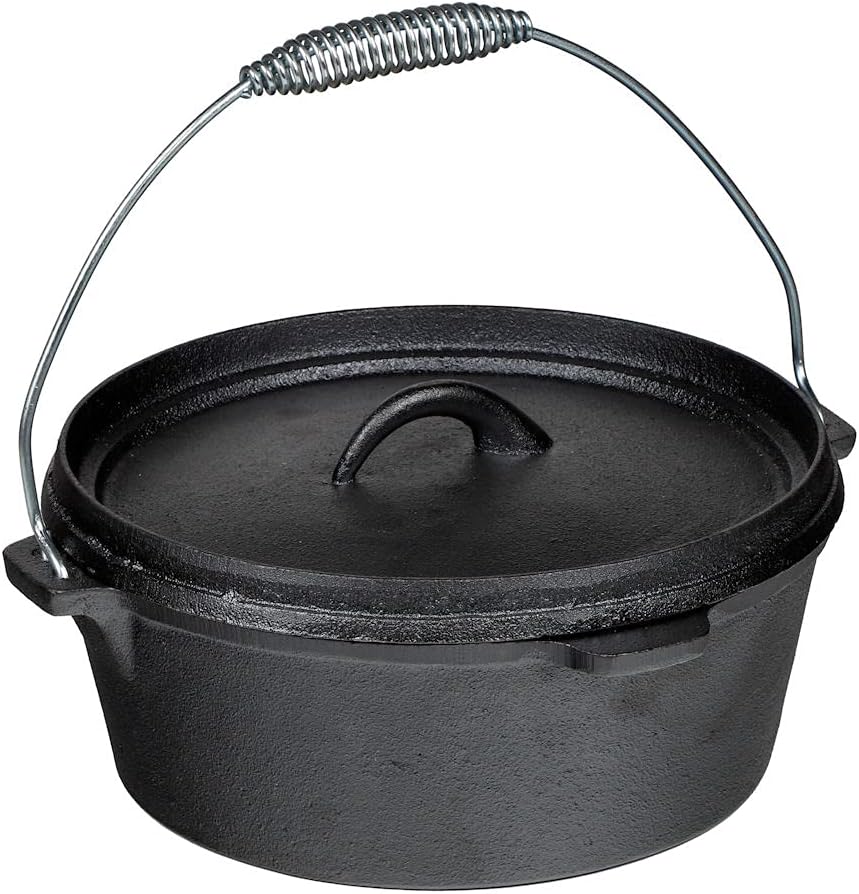 Spetebo Dutch Ofen Set aus Gusseisen in Holzkiste - 9-teilig - Grill Gusspfanne Grillpfanne Töpfe Gu