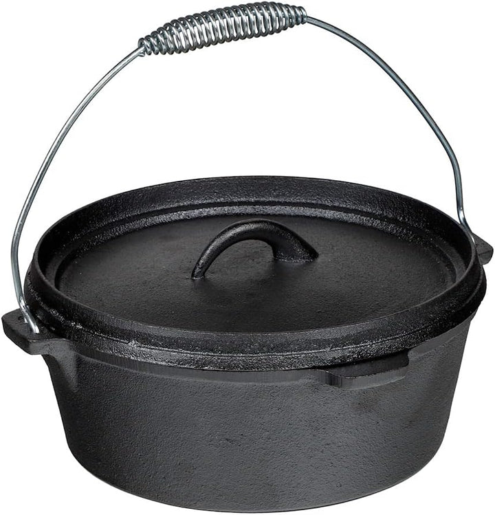 Spetebo Dutch Ofen Set aus Gusseisen in Holzkiste - 9-teilig - Grill Gusspfanne Grillpfanne Töpfe Gu