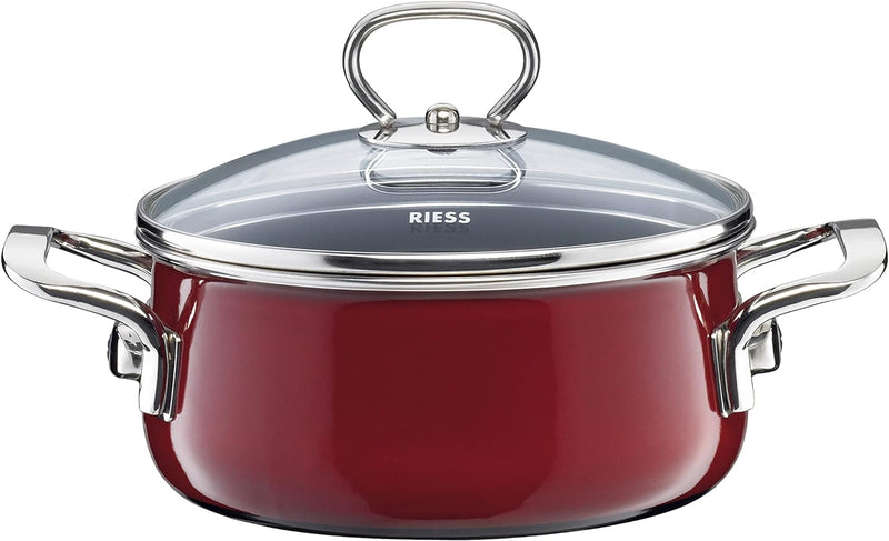 Riess, 0707-008, Kasserolle mit Glasdeckel, NOUVELLE, ROSSO EXTRA STARK, Durchmessser 16 cm, Höhe 14