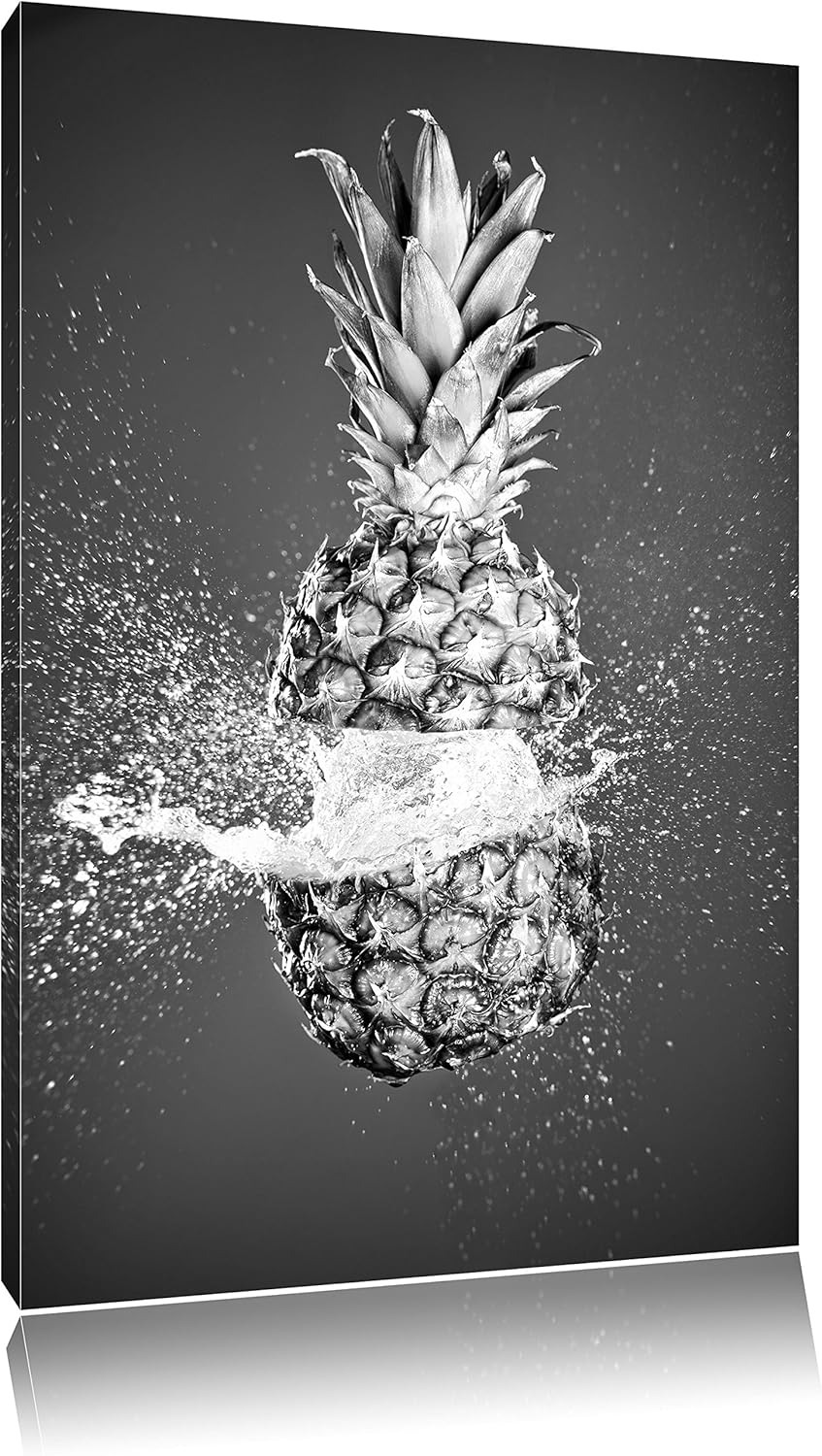 Pixxprint Ananas mit Wasser bespritzt Kunst B&W, Format: 100x70 auf Leinwand, 100x70