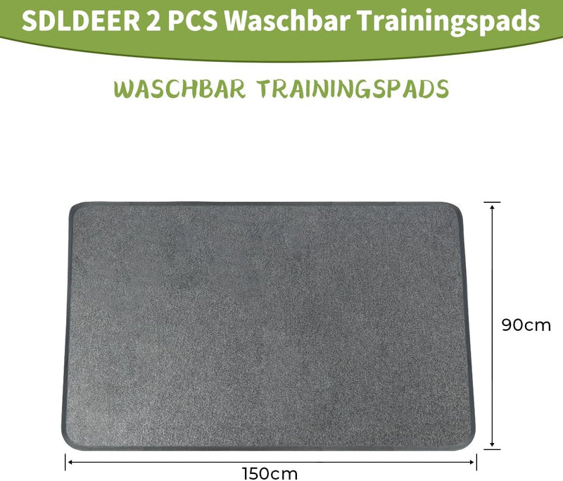 Waschbar Trainingspads für Hunde, 2 Stück 90cm x 150cm Wiederverwendbare Hundetrainingspads, Rutschf