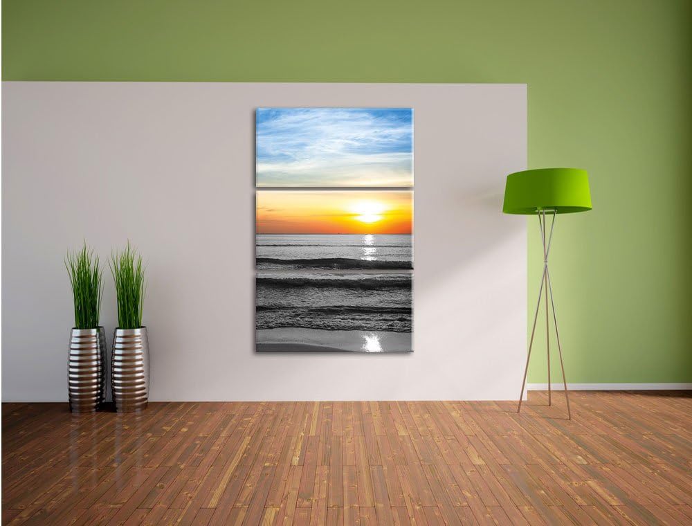 Pixxprint Malibu Beach Sunrise Water Sand als Leinwandbild/Grösse: 3 Teilig (120x80) cm/Wandbild/Kun