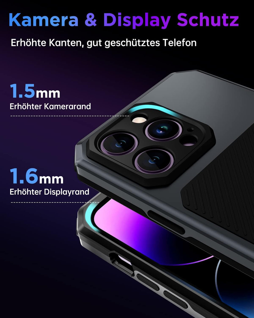 WIFORT Magnetisch Metall Hülle für iPhone 14 Pro Max mit 2 Stück Schutzglas, Militärnorm Stossfest H