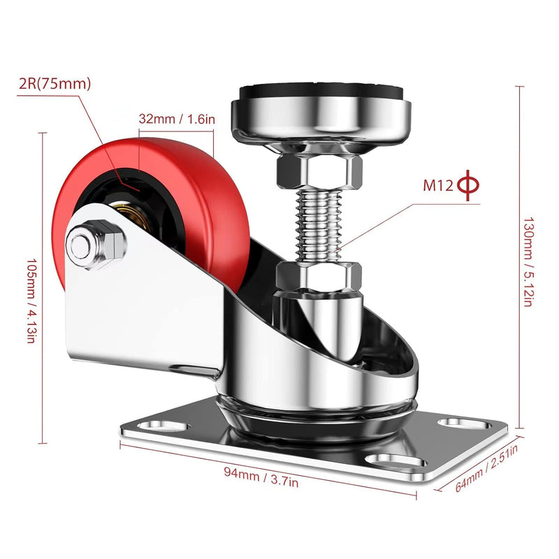 HomeGoGo Nivellierrollen mit Schwenkplatte 75mm Schwerlast Transportrollen mit Einstellbarem Stossfe
