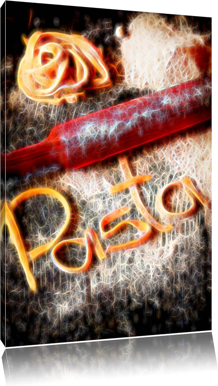 Pasta mit Nudelholz und Mehl abstrakt Format: 100x70 auf Leinwand, XXL riesige Bilder fertig gerahmt
