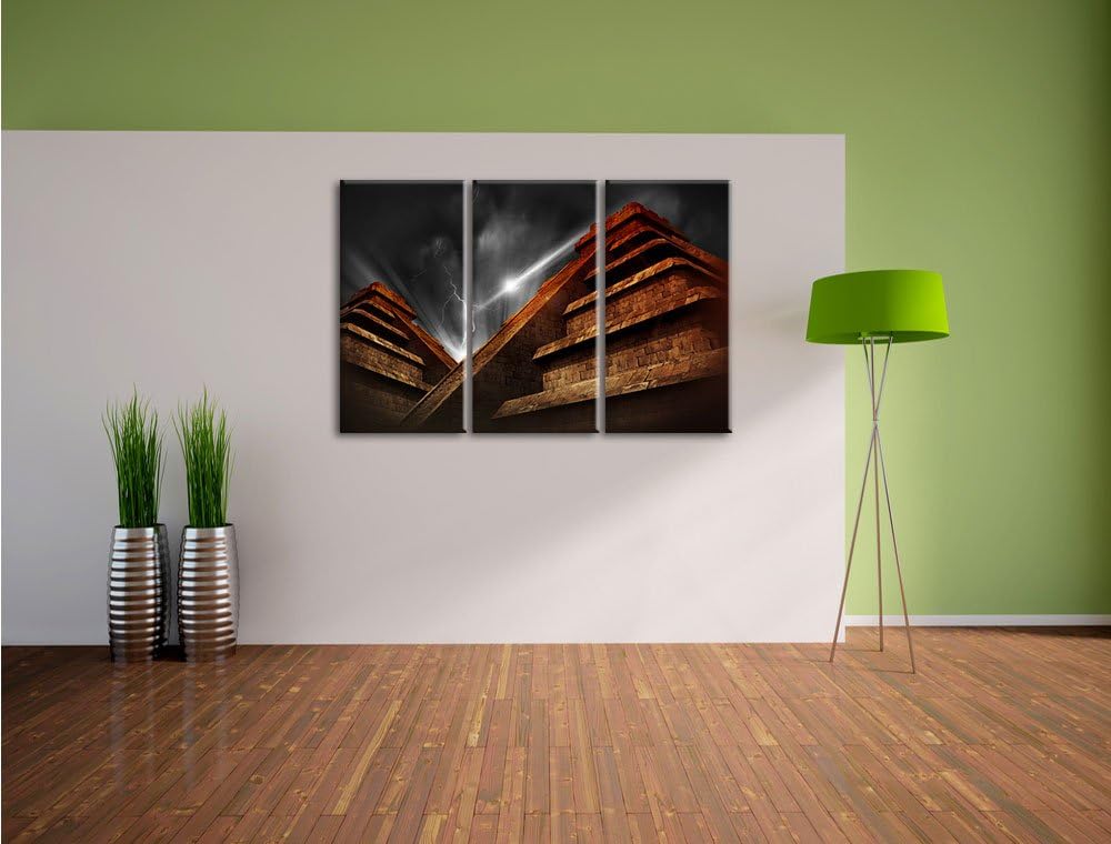 Pixxprint Majatempel bei Gewitter Schwarz/Weiss 3-Teiler Leinwandbild 120x80 Bild auf Leinwand