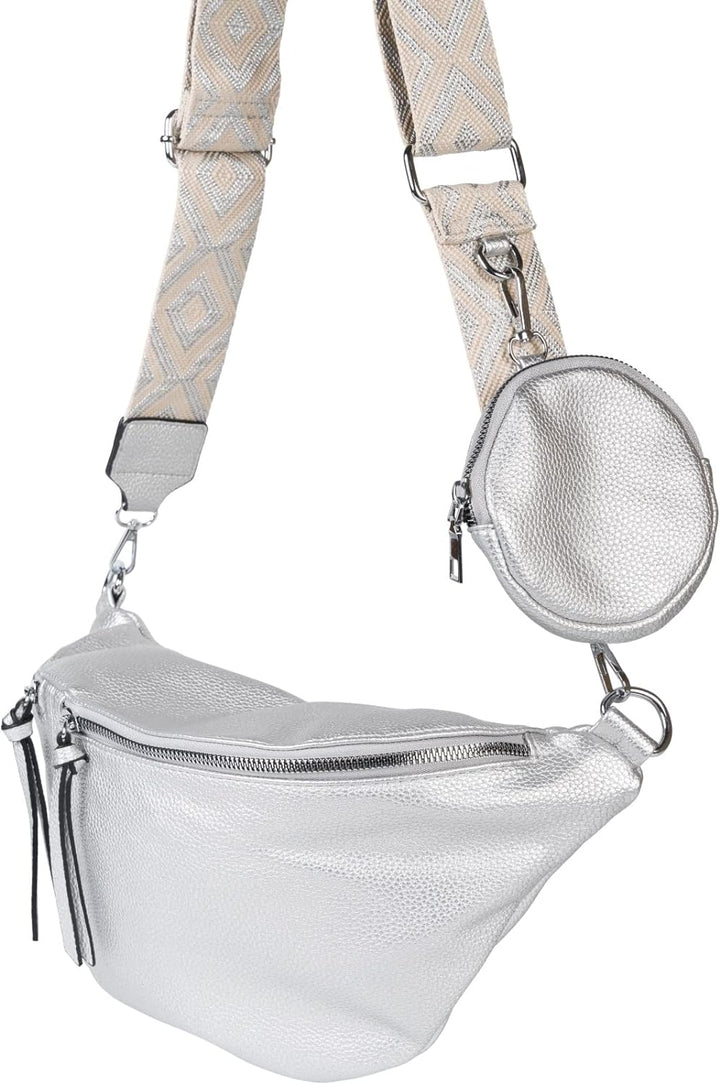 styleBREAKER Damen Halbmond Crossbody Schultertaschen Set 3-Teilig, Schultergurt mit Muster, Schlüss