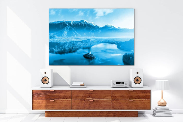 deyoli Bergsee in Slowenien Format: 60x40 Effekt: Monocrome Blau als Leinwand, Motiv fertig gerahmt
