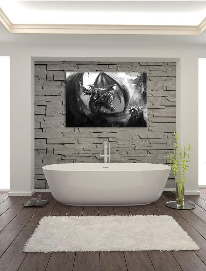 Pixxprint Drachen Schlangen / 100x70cm Leinwandbild bespannt auf Holzrahmen/Wandbild Kunstdruck Deko