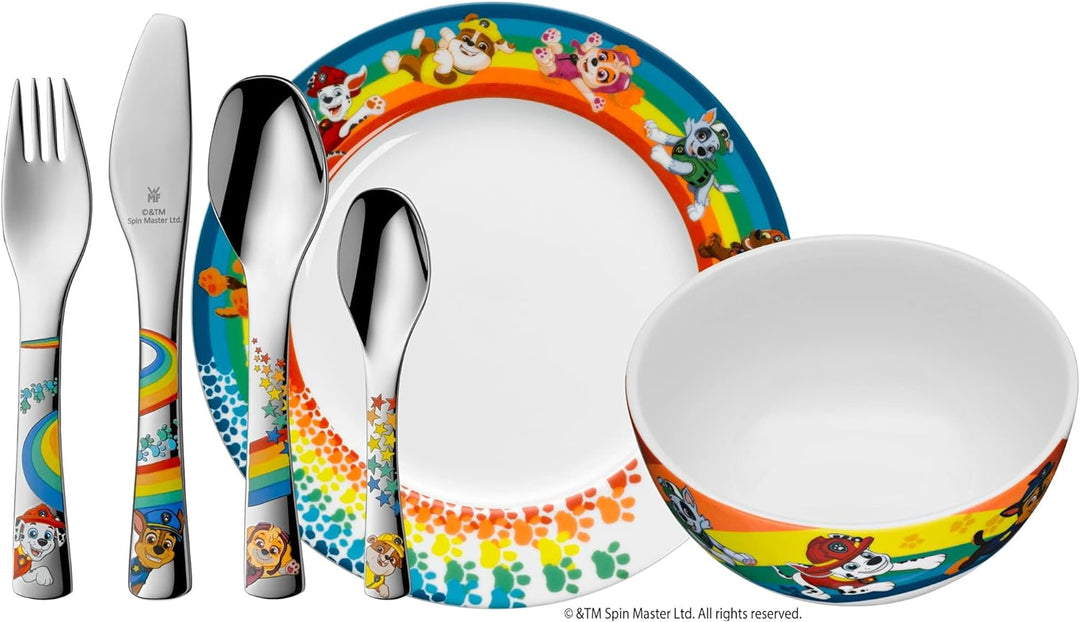 WMF Paw Patrol Kinder Geschirrset 6-teilig, Kindergeschirr mit Kinderbesteck Edelstahl, ab 3 Jahre,