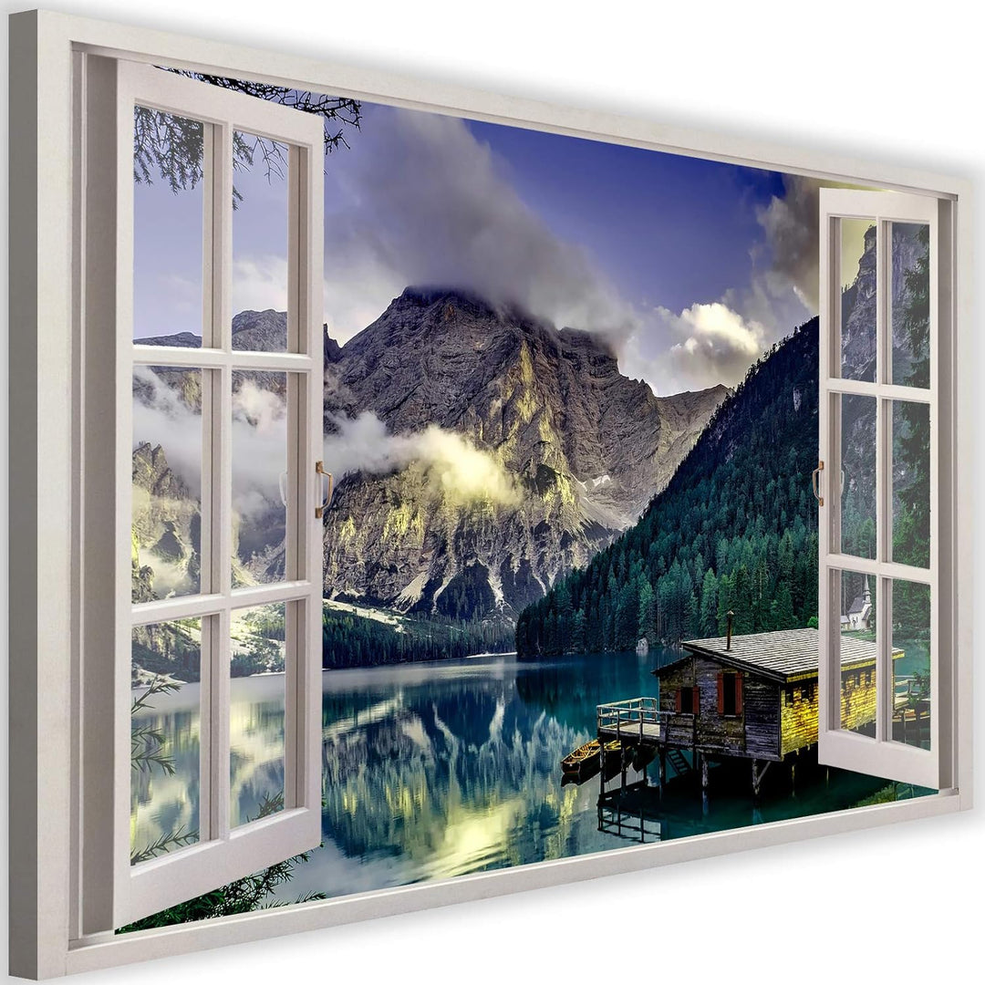 Feeby Vlies Leinwandbild Blick Durchs Fenster 3D-Effekt 90x60 cm Druckbild Wandbild Wanddekoration D