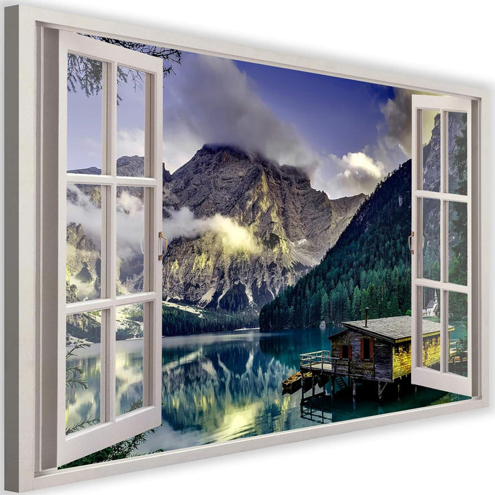 Feeby Vlies Leinwandbild Blick Durchs Fenster 3D-Effekt 90x60 cm Druckbild Wandbild Wanddekoration D