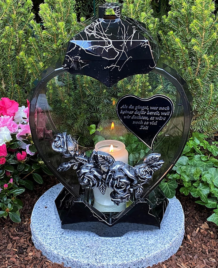 Garten Paradies Handmade Grablampe Laterne Herz Form mit Beschriftung - Grablicht Kerze Grabkerze Gr