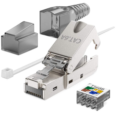 deleyCON 8x CAT 6a Werkzeugloser RJ45 Netzwerkstecker mit LSA Anschluss für Starre Verlegekabel Gesc