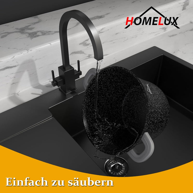 Topf Homelux Kochtopf 24cm Topf 6L mit Glasdeckel,Aluguss Schmortopf mit Antihaftbeschichtung,Geeign