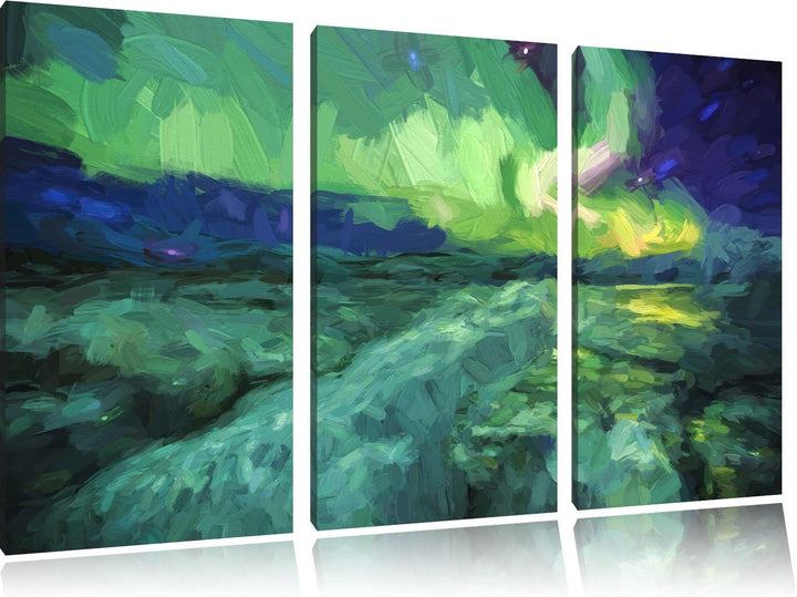 Pixxprint Gletscher Island / 3-Teilig/Gesamtmass 120cm Leinwandbild bespannt auf Holzrahmen/Wandbild