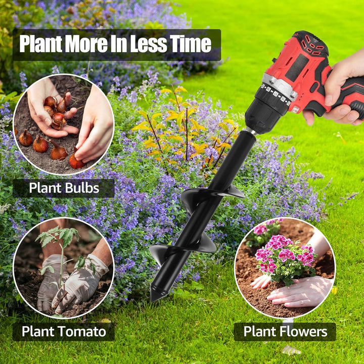 FWEEK 4 Stück Gartenbohrer Erdbohrer für Bohrmaschine, Schwarzer Schnecken Spiralbohrer, Pflanzbohre