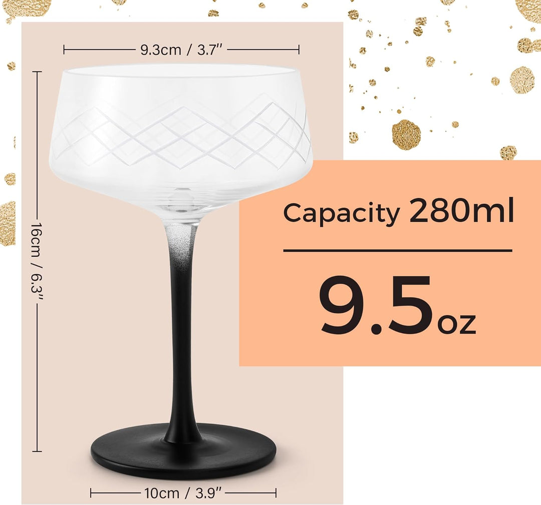 MIAMIO - 280 ml Coupe Gläser 4er Set mit Barlöffel, handgefertigte Kristall Cocktailgläser mit schwa