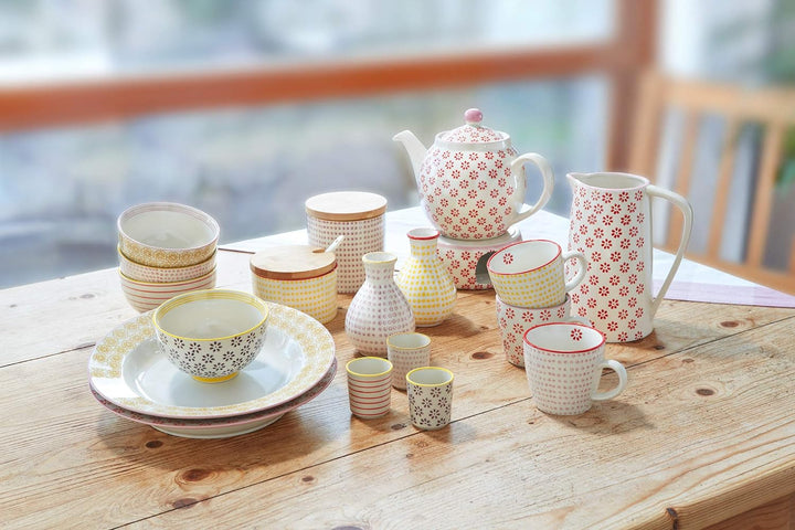 Bloomingville Vasen Susie Retro kleine ø 6,5 H 11 cm, rosa gelb rot, Keramik, 3er Set