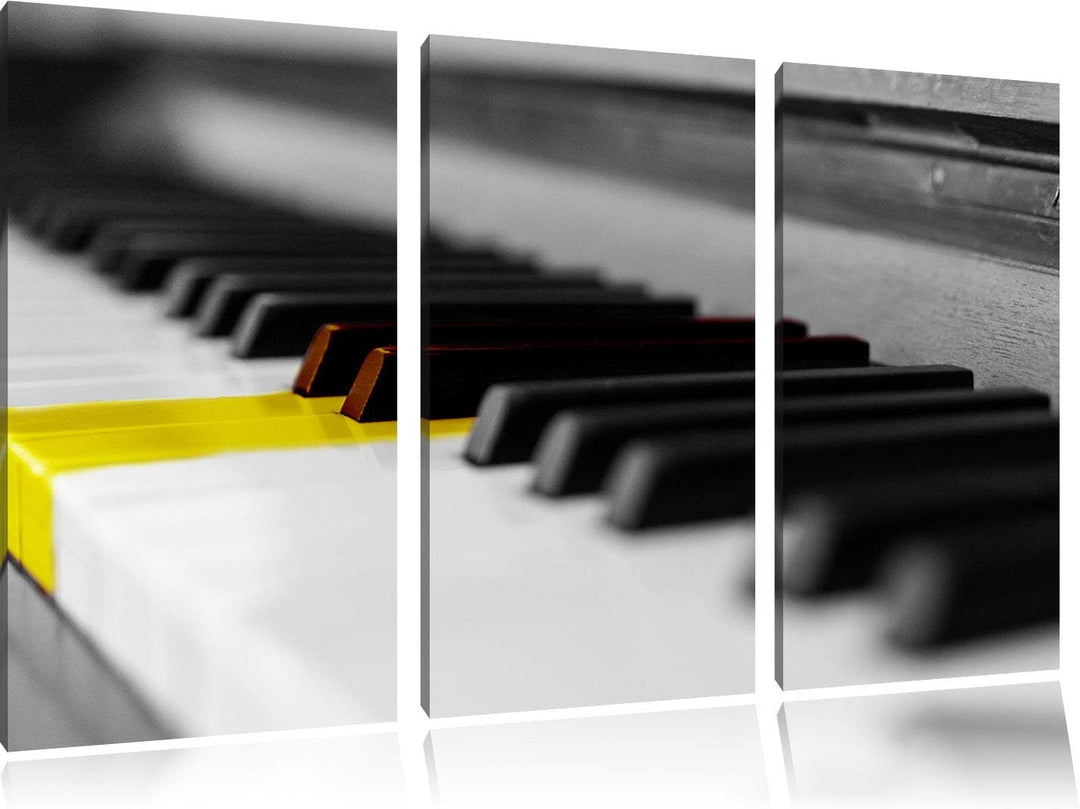 schönes Klavier mit gelben Tasten schwarz/weiss 3-Teiler Leinwandbild 120x80 Bild auf Leinwand, XXL