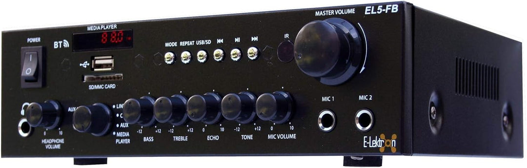 E-Lektron EL5-FB HiFi Stereo Class-D Verstärker mit Bluetooth | FM-Radio | USB/SD Mediaplayer | Kara