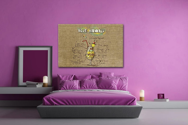 deyoli Rezept für einen Blue Hawaii Format: 80x60 als Leinwandbild, Motiv fertig gerahmt auf Echthol