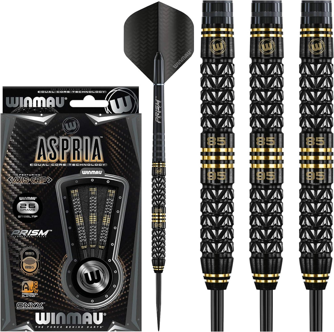 WINMAU Aspria 26g Profi Wolfram Steeltip Dartpfeile Set mit Flights und Schäfte