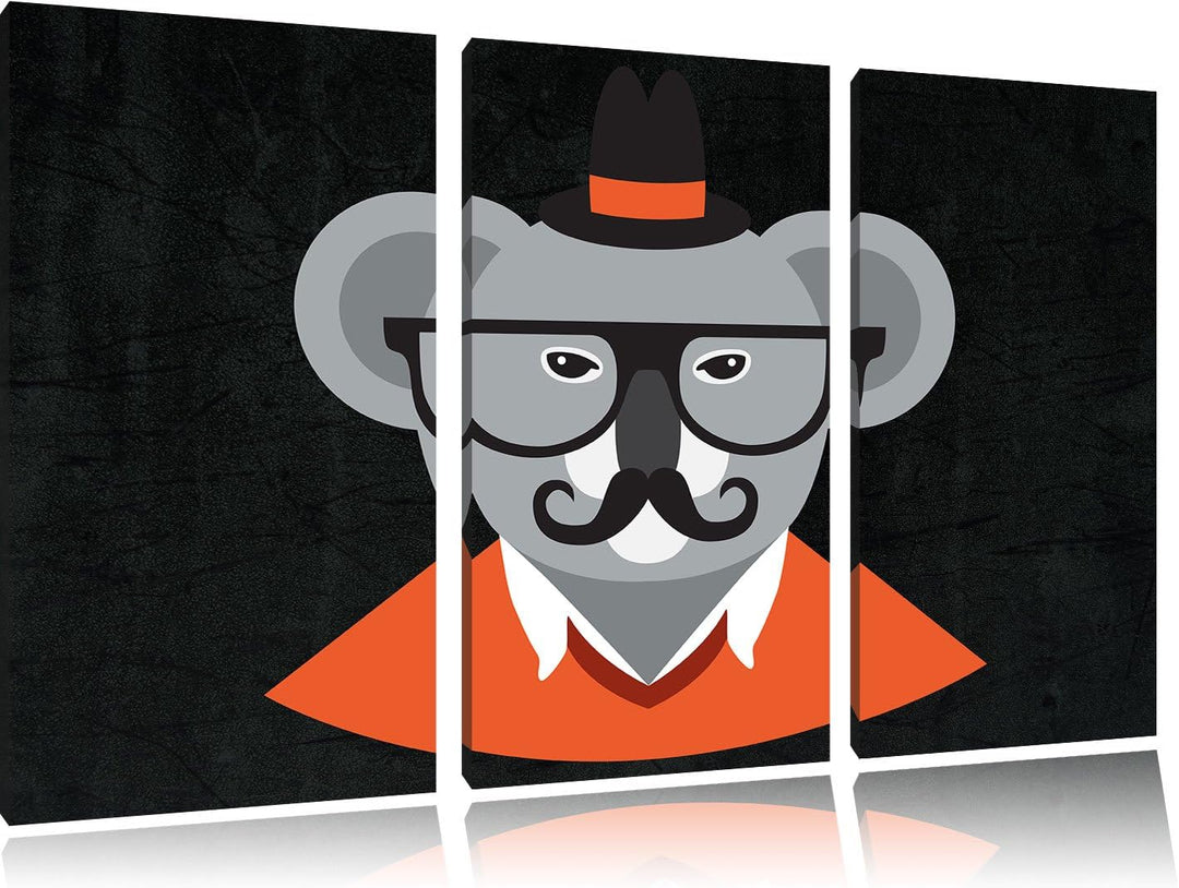 Pixxprint Hipster Koala als Leinwandbild/Grösse: 3 Teilig (120x80) cm/Wandbild/Kunstdruck/fertig bes