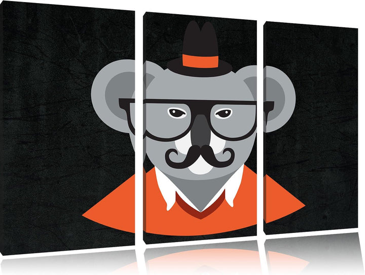 Pixxprint Hipster Koala als Leinwandbild/Grösse: 3 Teilig (120x80) cm/Wandbild/Kunstdruck/fertig bes