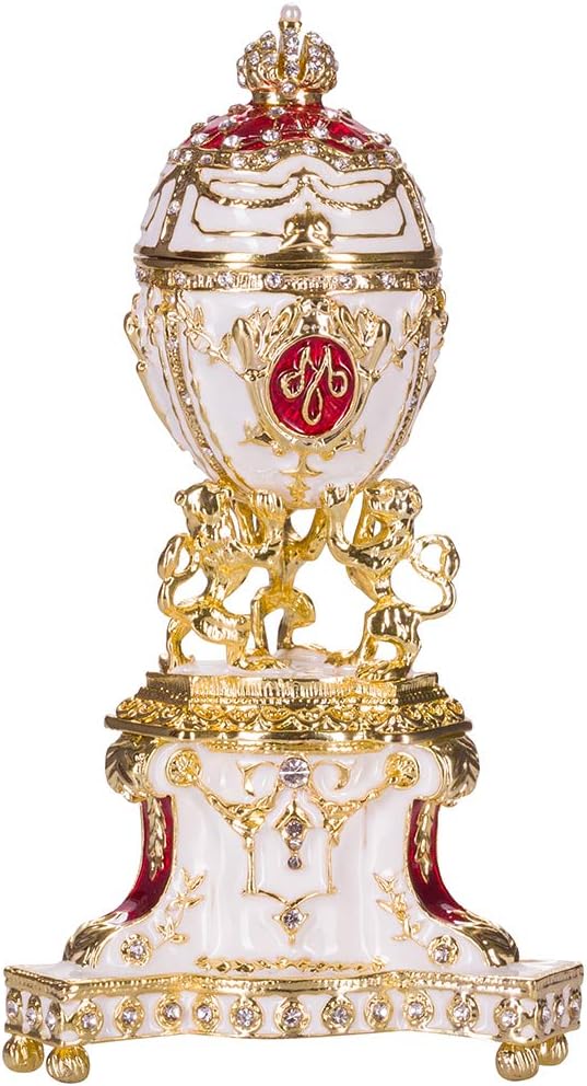 Fabergé-Stil Königliches dänisches Ei/Schmuckkästchen mit Löwen 13 cm rot