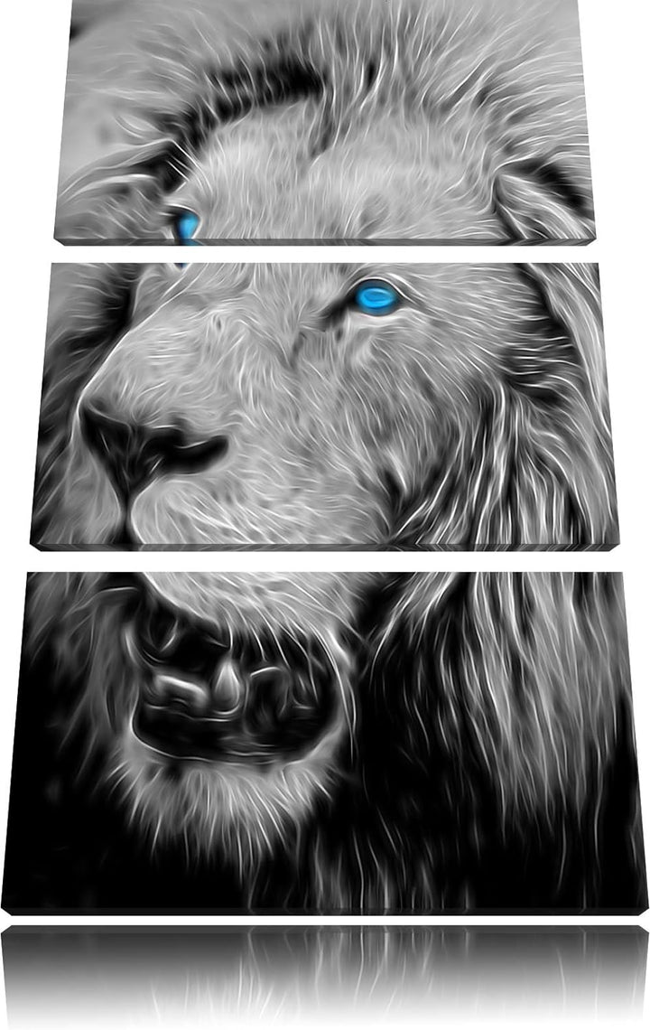 prächtiger weisser Löwe schwarz/weiss Deluxe 3-Teiler Leinwandbild 120x80 Bild auf Leinwand, XXL rie