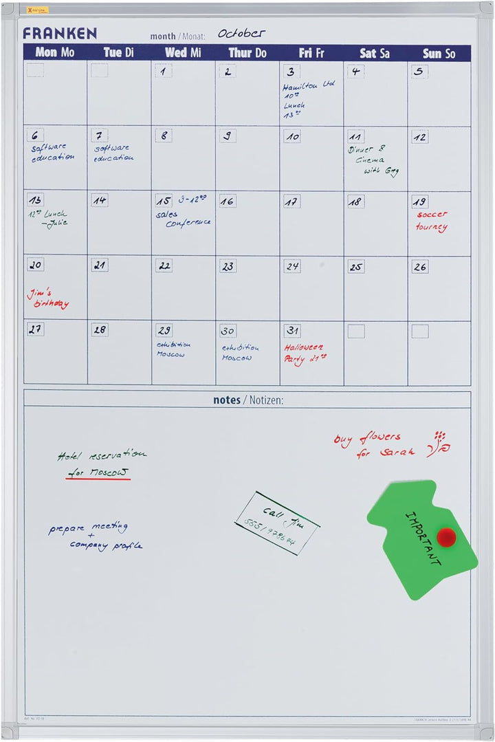FRANKEN X-tra!Line Monatskalender mit Notizfeld, lackiert, magnetisch, beschreibbar, trocken abwisch
