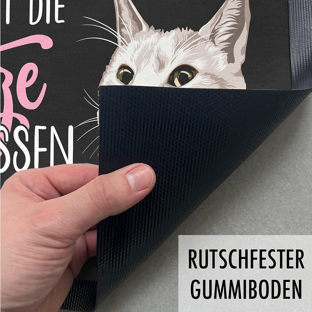 Trendation - Katzen Fussmatte Spruch Geschenk Katzenbesitzer Willkommen Aussen und Innenbereich 60x4