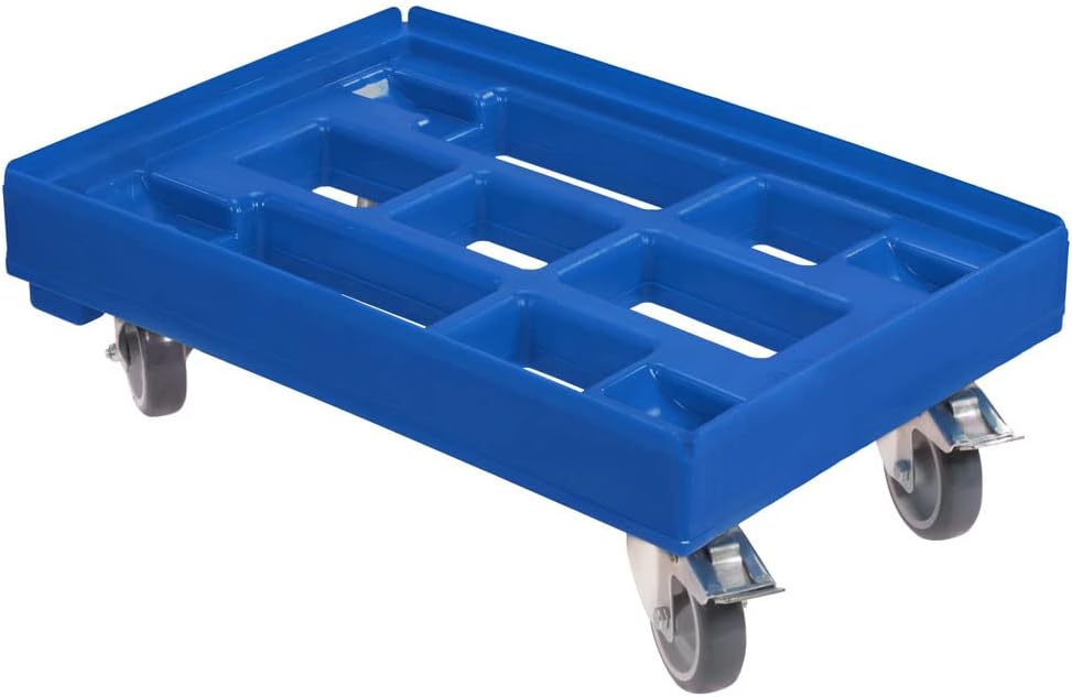 4 Stück Hygiene Transportroller für Kisten 60 x 40 cm mit 2 Bremsen in blau