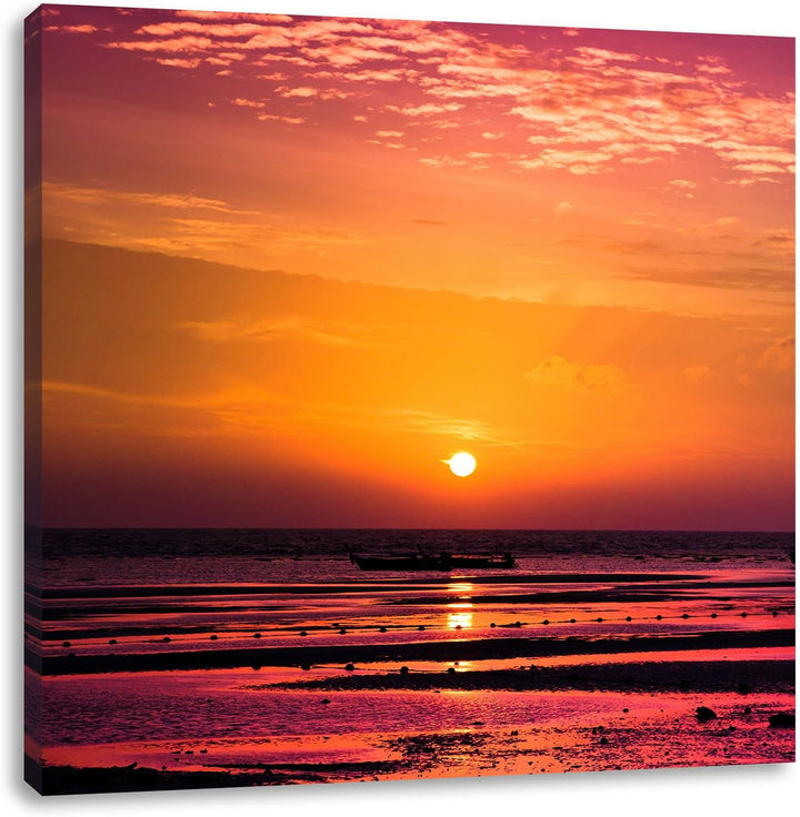 Sonnenaufgang über Meer, Format: 70x70 auf Leinwand, XXL riesige Bilder fertig gerahmt mit Keilrahme