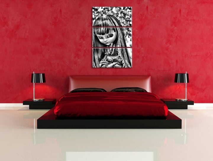 Pixxprint anmutige Geisha Pullip als Leinwandbild/Grösse: 3 Teilig (120x80) cm/Wandbild/Kunstdruck/f
