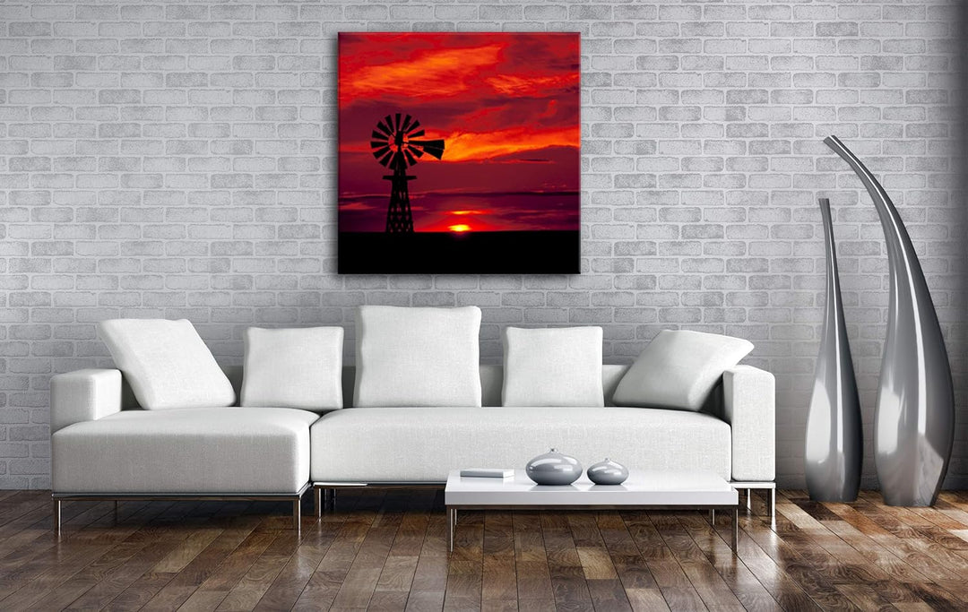 deyoli Windmühle im Abendrot Format: 60x60 als Leinwand, Motiv fertig gerahmt auf Echtholzrahmen, Ho
