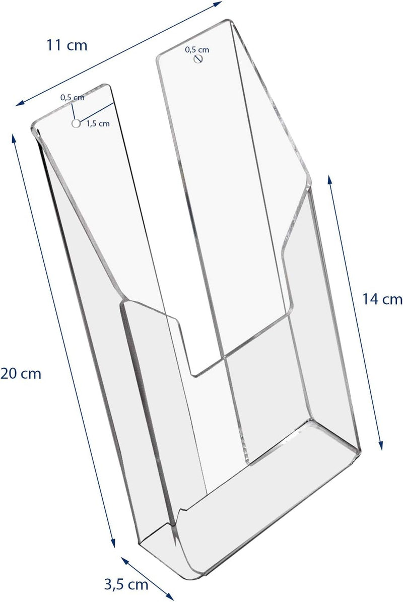 HMF 46841 Wand Prospekthalter aus Acryl | 10 Stück | DIN A6 Hochformat | Transparent 10 Stück DIN A6