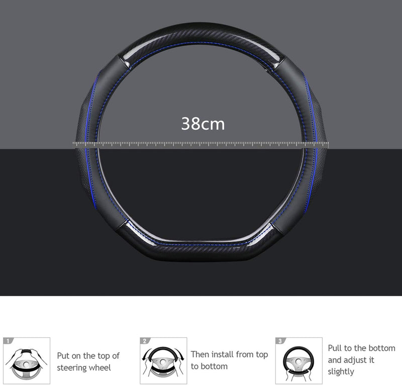 Ergocar Auto Lenkradbezug Rutschfester Auto Lenkradschutz D-Form Kohlefaser & Erste Schicht Rindsled