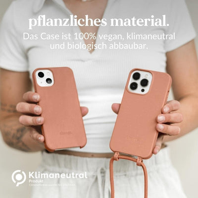 Woodcessories - Nachhaltige Handykette abnehmbar kompatibel mit iPhone 12 Hülle mit Band apricot, iP