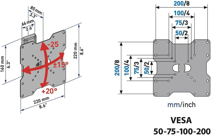 Meliconi CME ETR200, TV-Wandhalterung, Neigbare TV-Halterung, Flachbildschirmhalterung von 26" bis 4